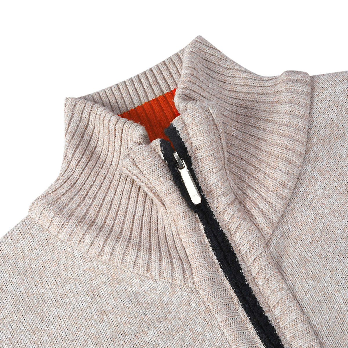 Mens Solid Color Stand Collar Long Sleeve Cardigan Beige