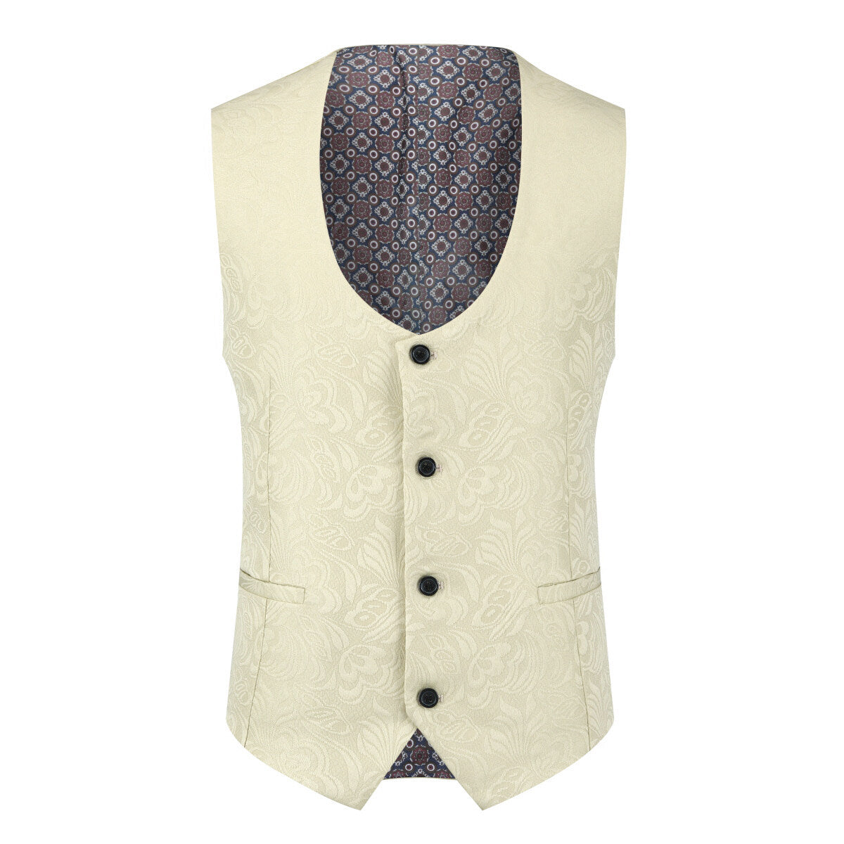 3-Piece Paisley Khaki Suit Shawl Collar Suit