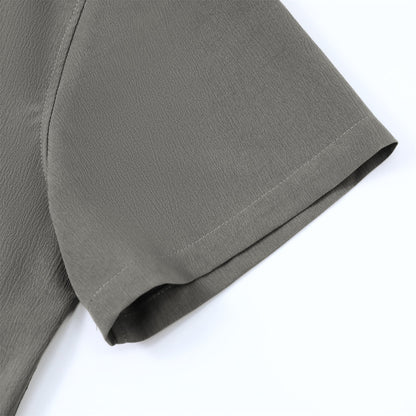 Herren Kurzarm Sommerhemd Regular Fit Leinenhemd Business Grau