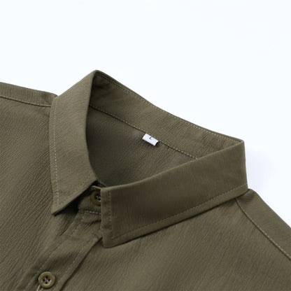 Herren Kurzarm Sommerhemd Regular Fit Leinenhemd Business Grün