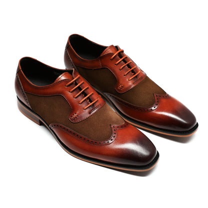 Herrenschuhe mit spitzer Spitze, britischer Business-Brogue, geschnitztes Leder, Schwarz