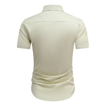 Herren Kurzarm Sommerhemd Regular Fit Leinenhemd Business Beige