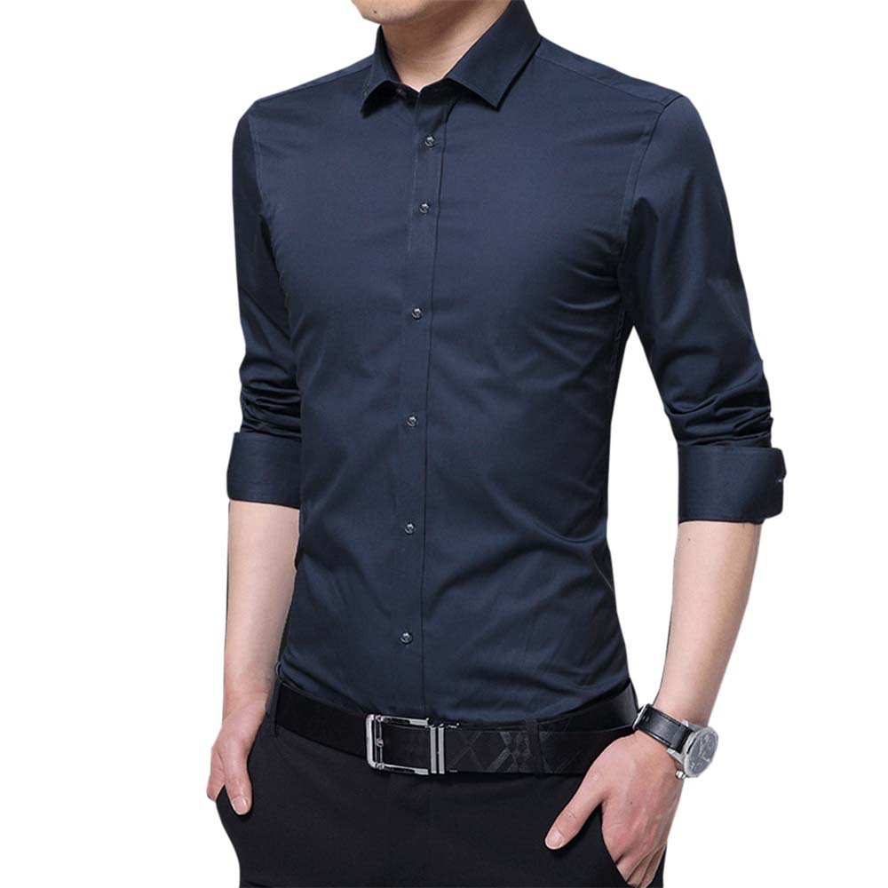 Slim Fit Turn-Down Collar Shirt Dark Blue