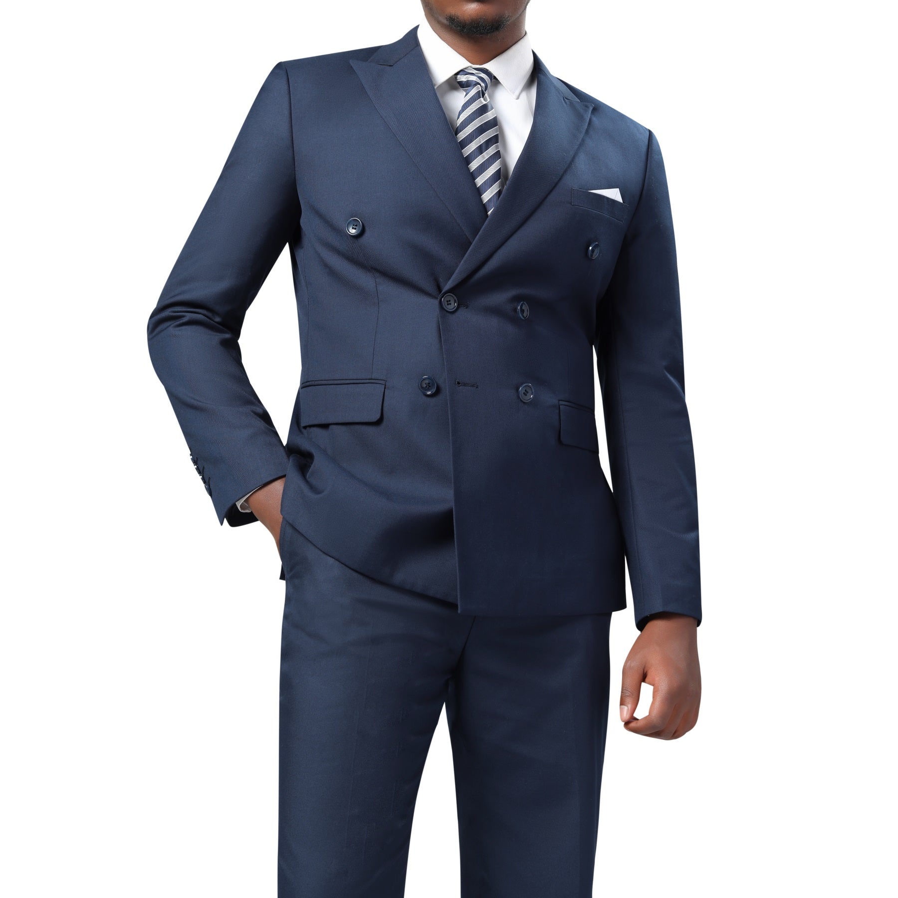 2-Piece Double Breasted Solid Color Navy Suit