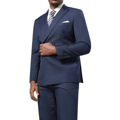 2-Piece Double Breasted Solid Color Navy Suit