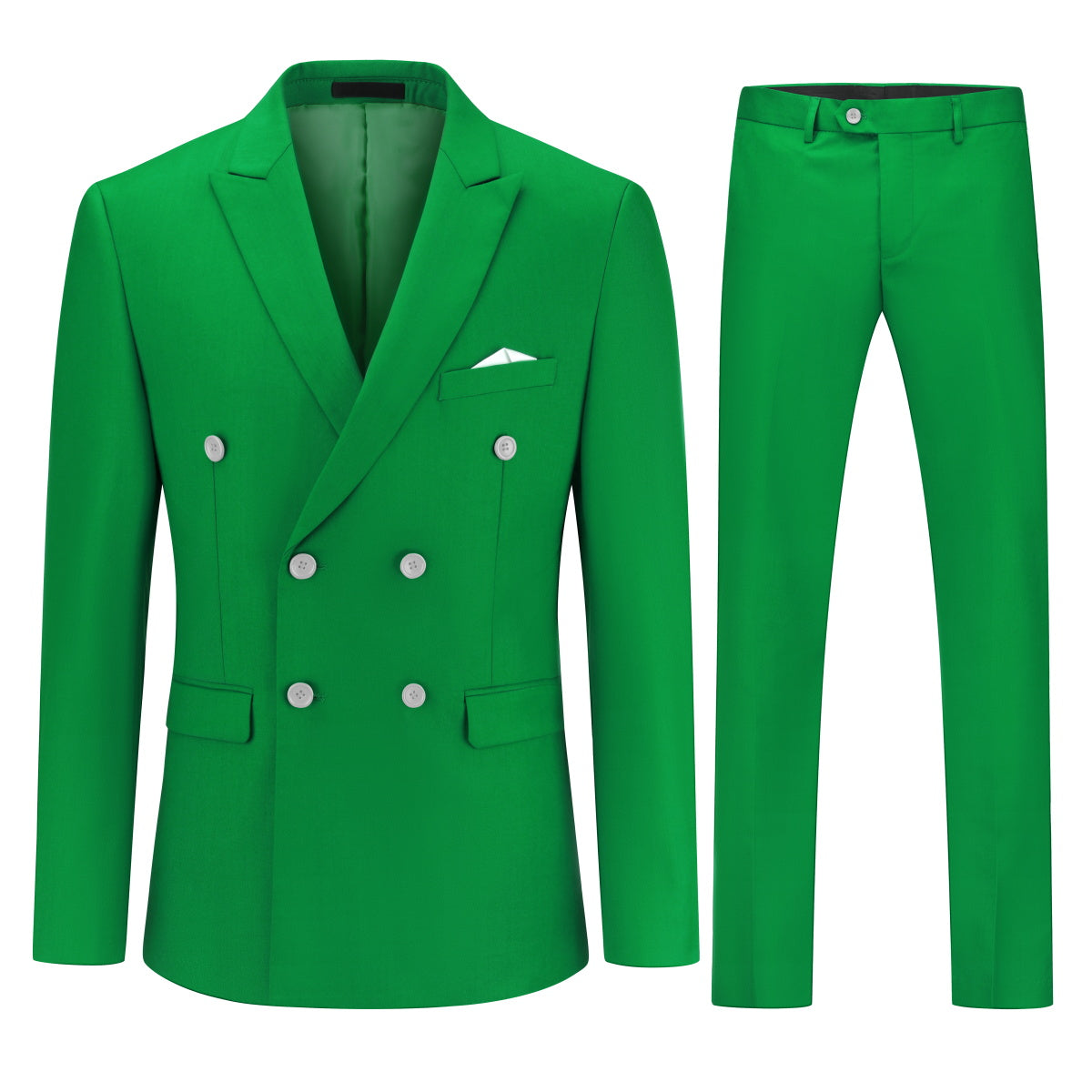 2-Piece Double Breasted Solid Color Green Suit