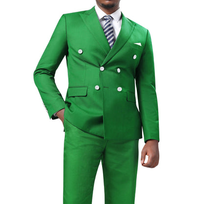 2-Piece Double Breasted Solid Color Green Suit