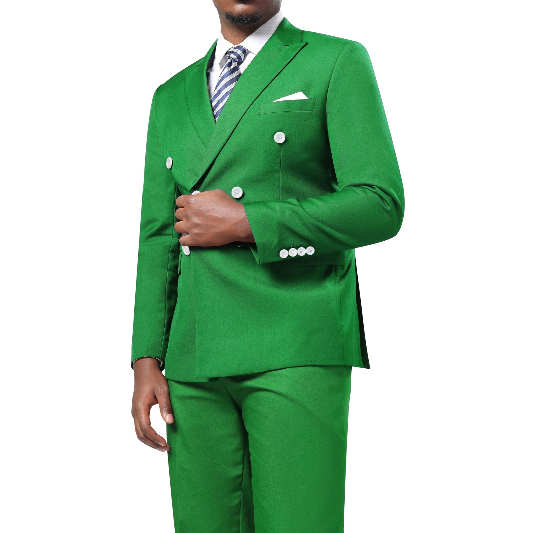 2-Piece Double Breasted Solid Color Green Suit