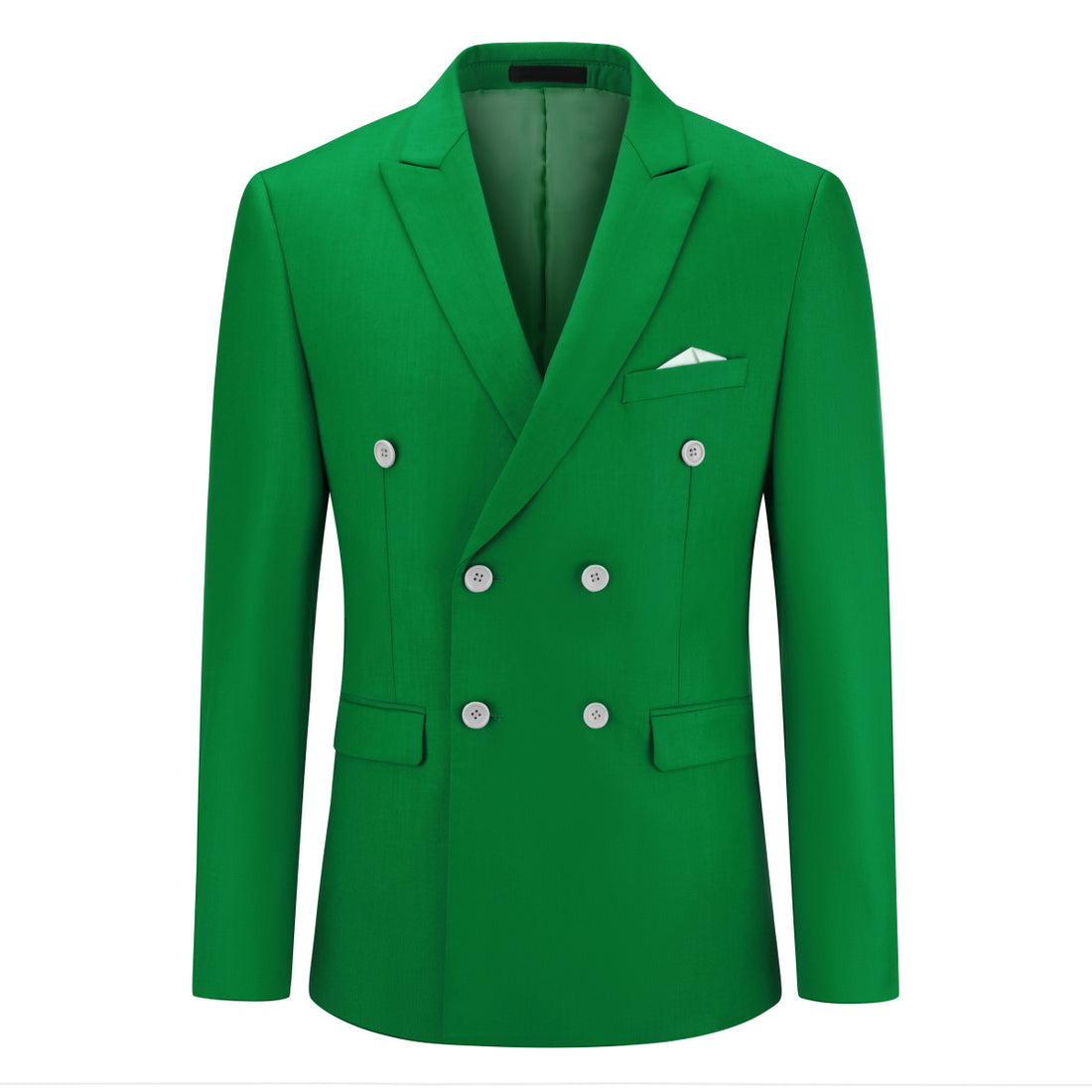 2-Piece Double Breasted Solid Color Green Suit