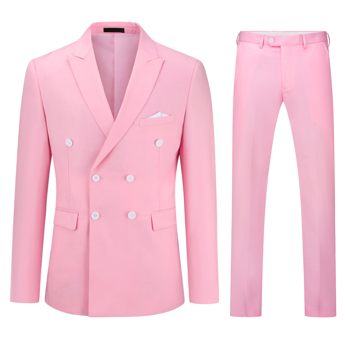 2-Piece Double Breasted Solid Color Pink Suit