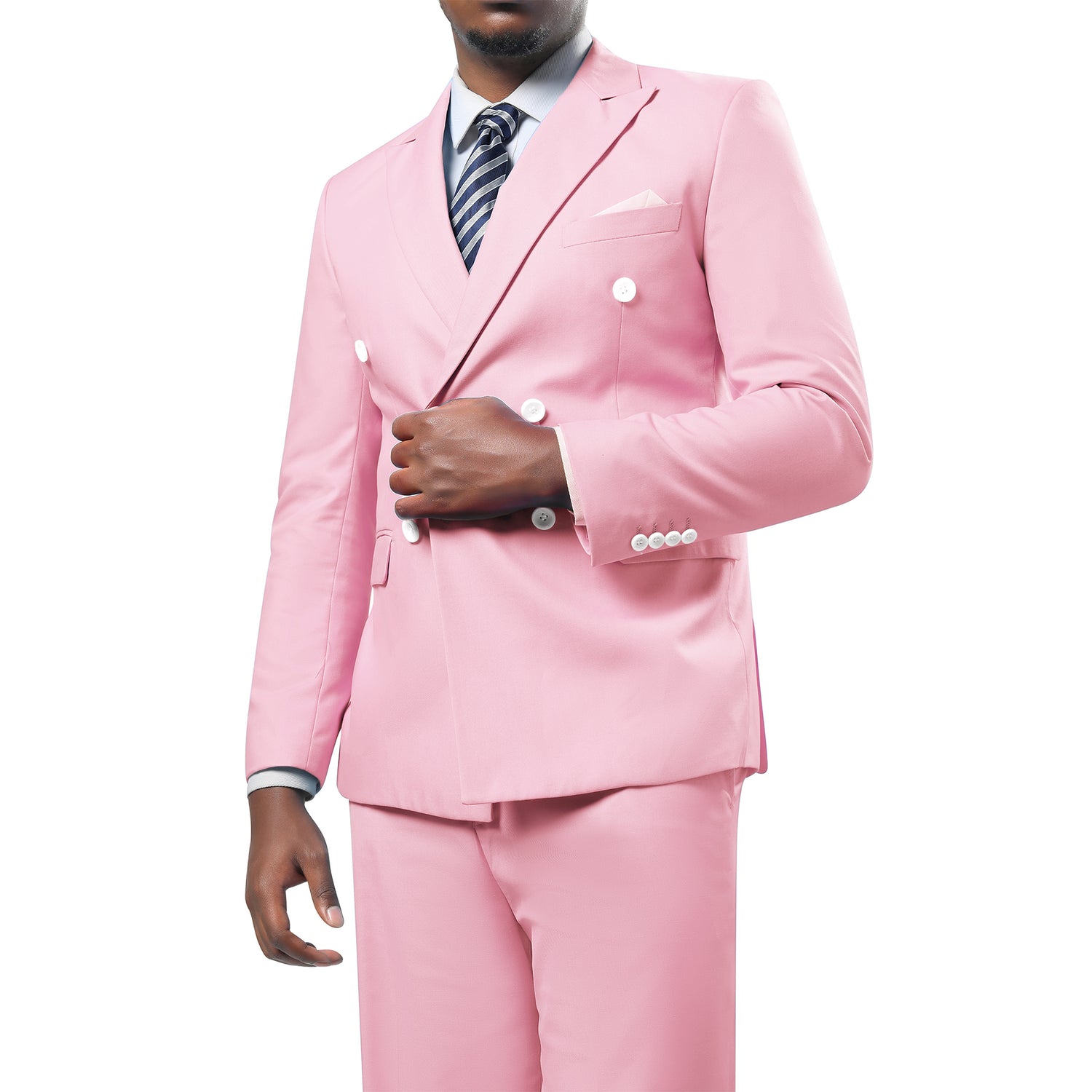 2-Piece Double Breasted Solid Color Pink Suit
