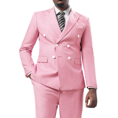 2-Piece Double Breasted Solid Color Pink Suit