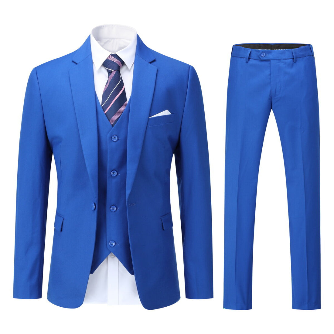 Mens 3 Piece Dress Suit Formal Casual Tux Vest Trousers Blue