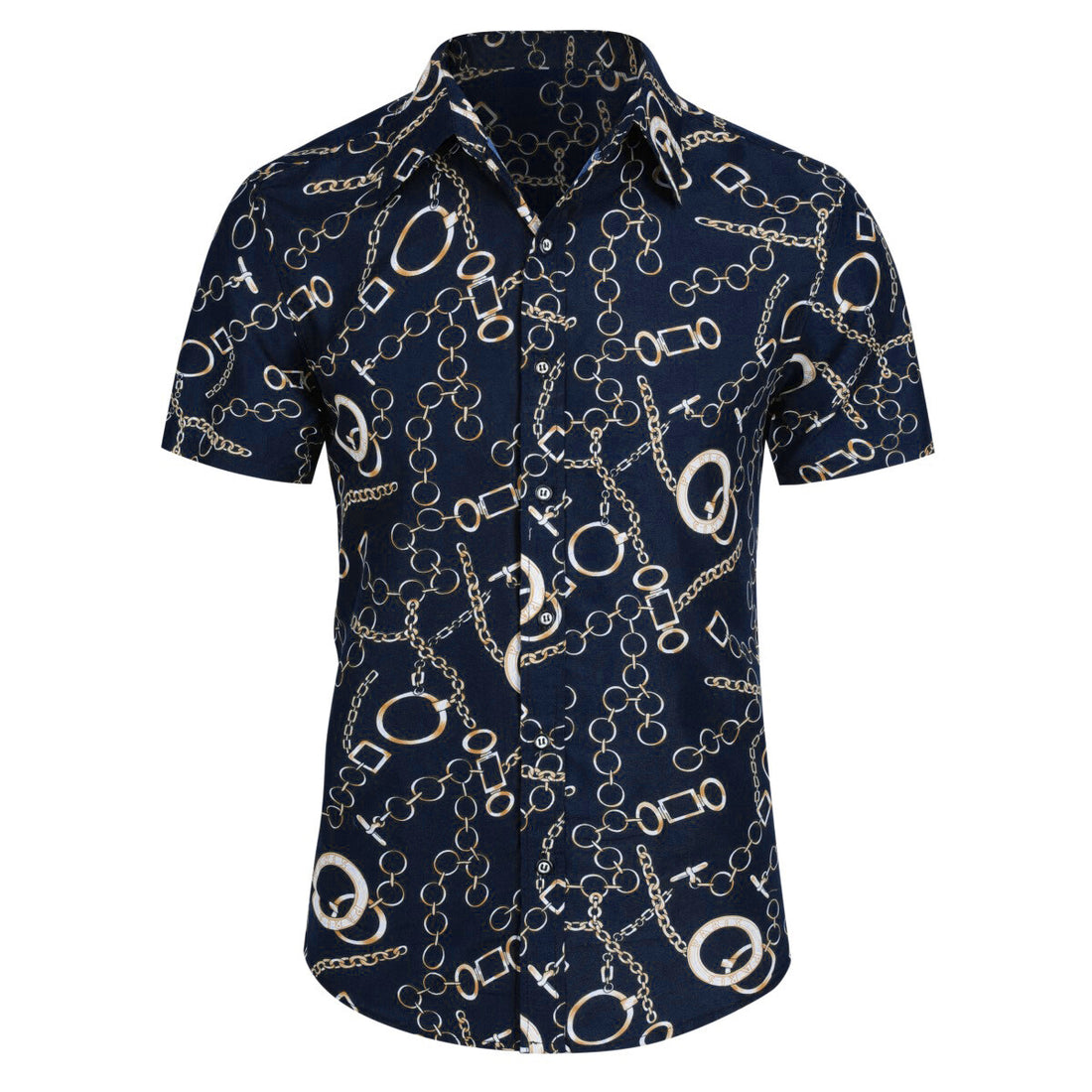 Mens 2-Piece Hawaii Print Style Summer Suit Navy