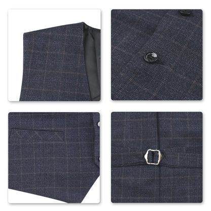 Mens 3-Piece Dark Grey Plaid Two Button Slim Fit Suit