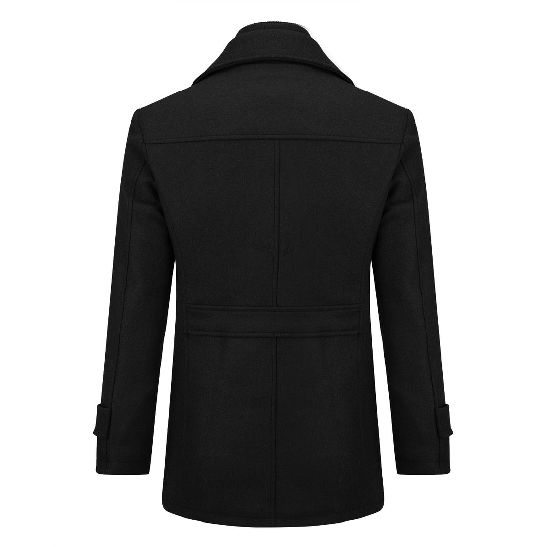 Men’s Solid Color Thick Double-Layer Collar Casual Overcoat Black