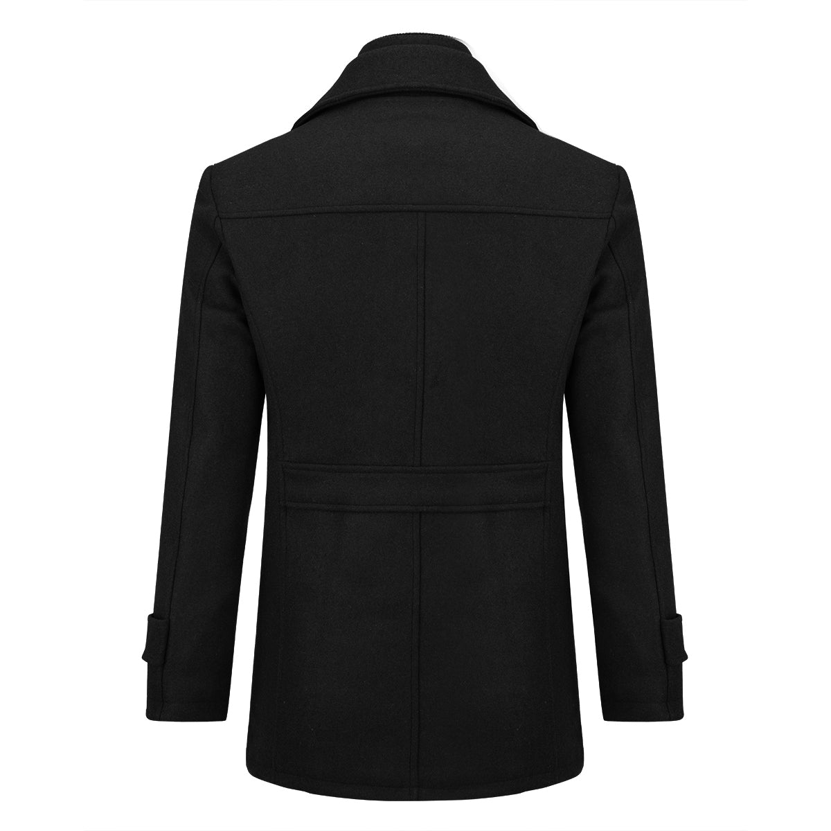 Men’s Solid Color Thick Double-Layer Collar Casual Overcoat Black