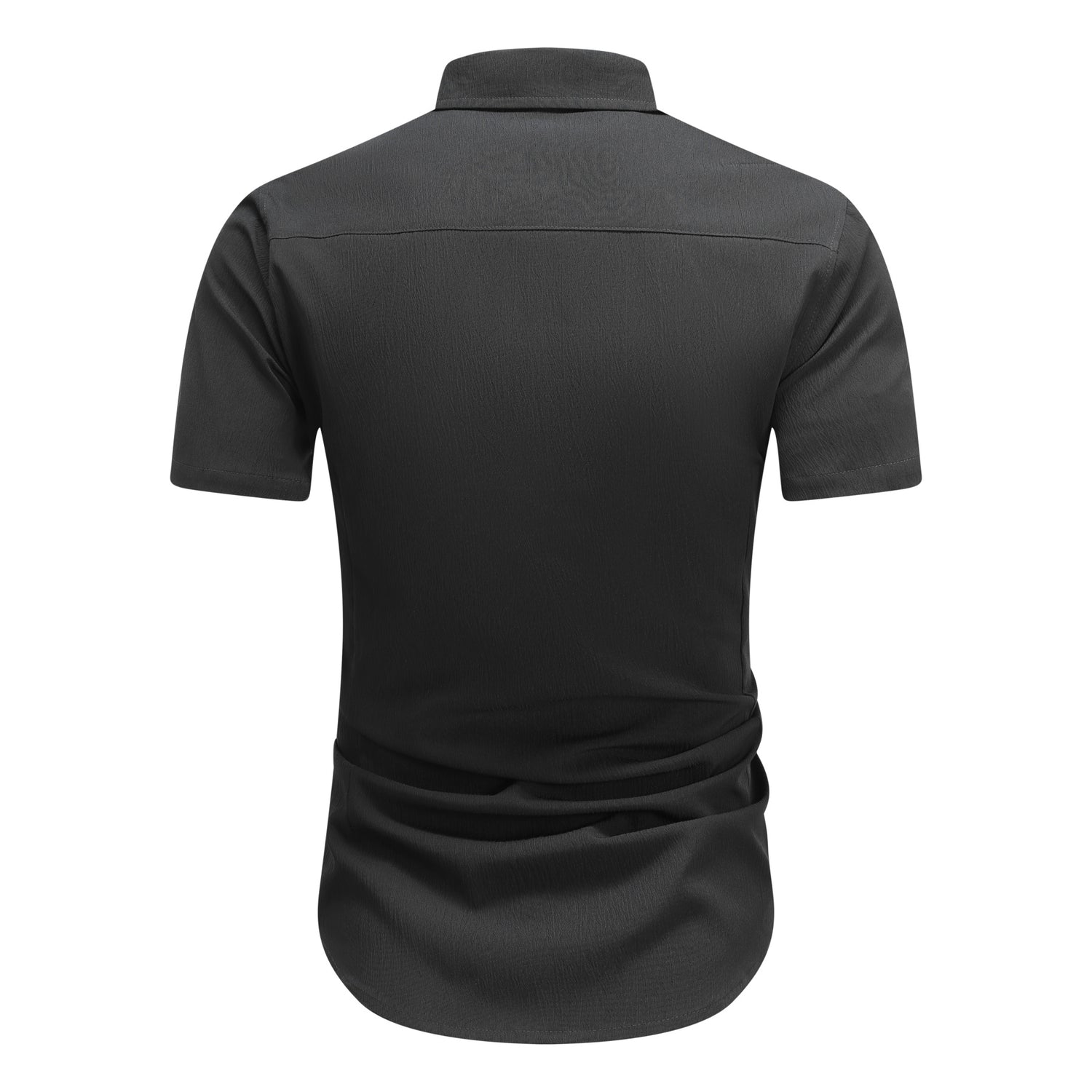 Herren Kurzarm Sommerhemd Regular Fit Leinenhemd Business Schwarz