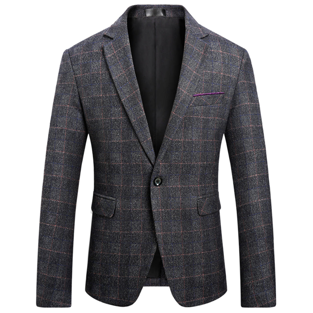 Casual Blazer Slim Fit Plaid Blazer Dark Grey