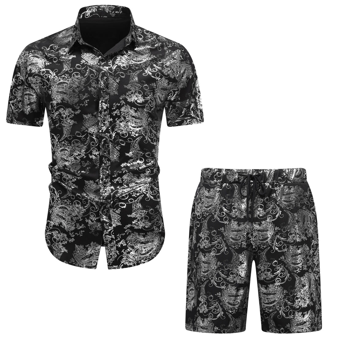 2-teiliger Sommeranzug im Hawaii-Print-Stil für Herren, Weiß