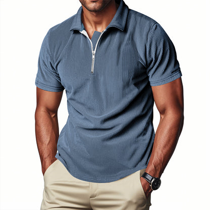 Herren Polo Cord Kurzarm Sommer T-Shirt Denim Blau