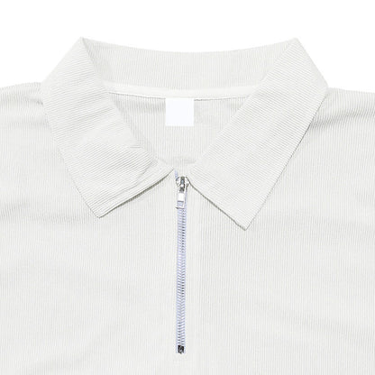 Herren Polo Cord Kurzarm Sommer T-Shirt Weiß