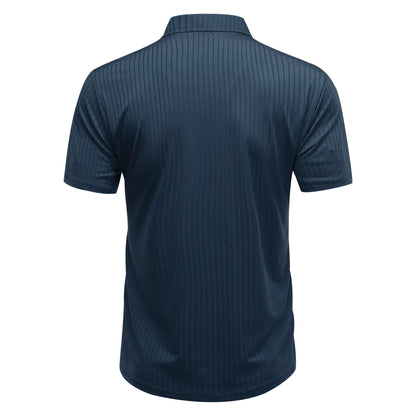 Herren Poloshirt mit Streifenmuster, kurzärmelig, Marineblau