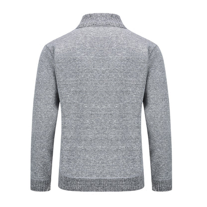 Mens Solid Color Stand Collar Long Sleeve Cardigan Grey