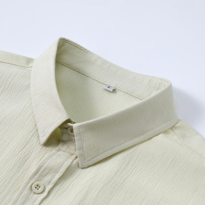 Herren Kurzarm Sommerhemd Regular Fit Leinenhemd Business Beige