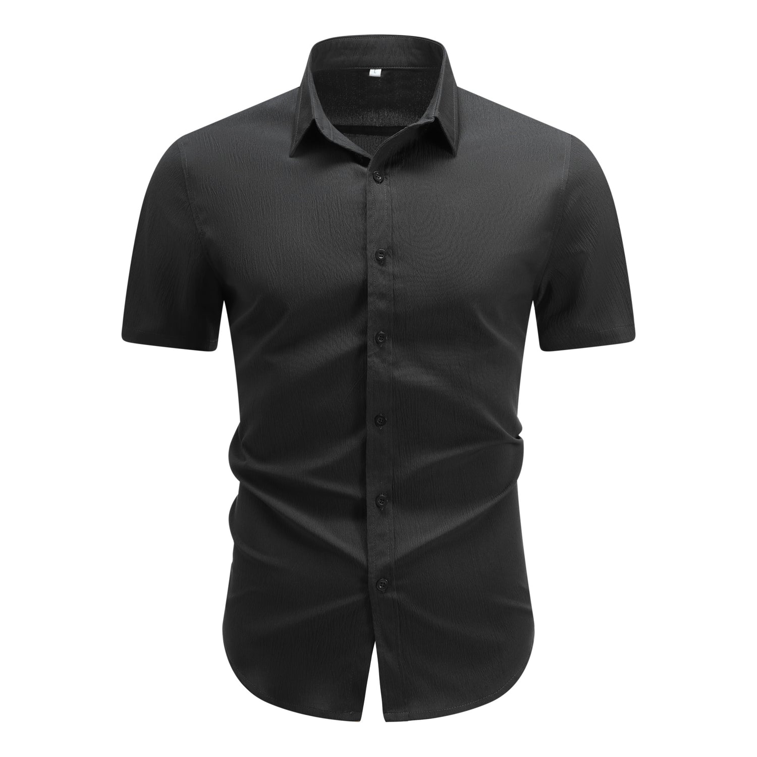 Herren Kurzarm Sommerhemd Regular Fit Leinenhemd Business Schwarz