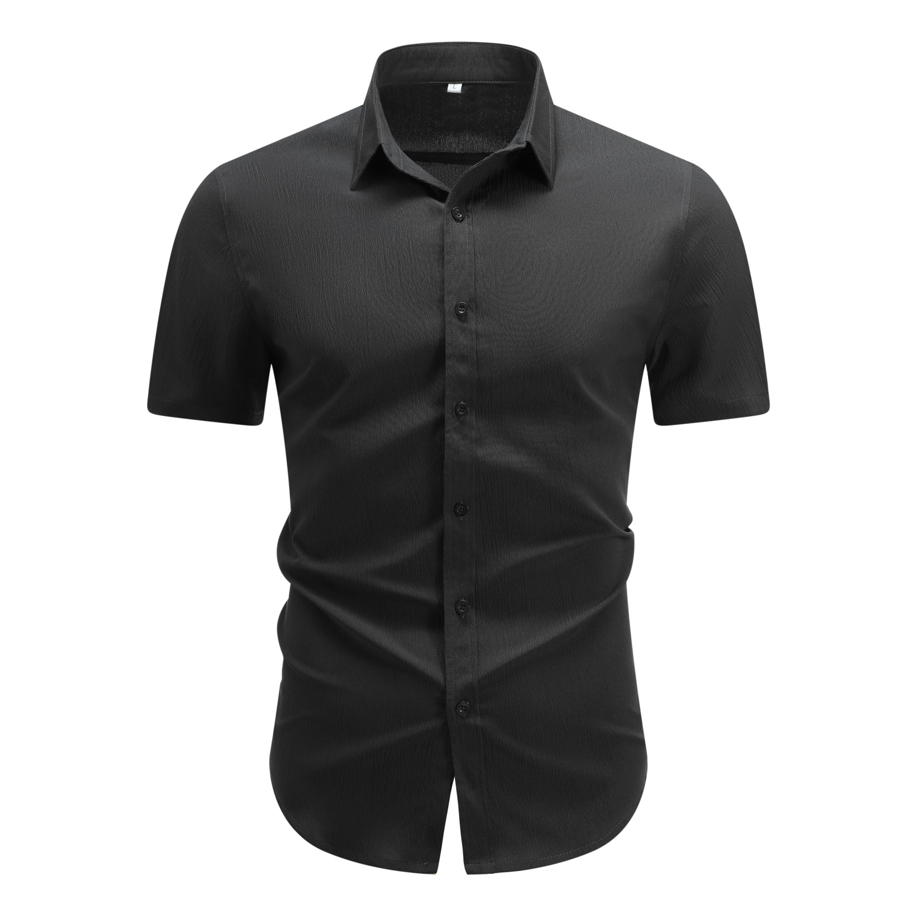Herren Kurzarm Sommerhemd Regular Fit Leinenhemd Business Schwarz