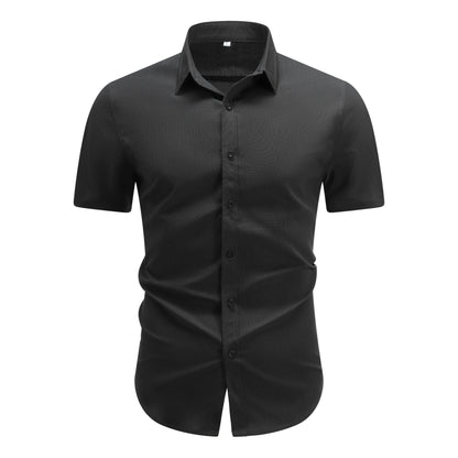 Herren Kurzarm Sommerhemd Regular Fit Leinenhemd Business Schwarz