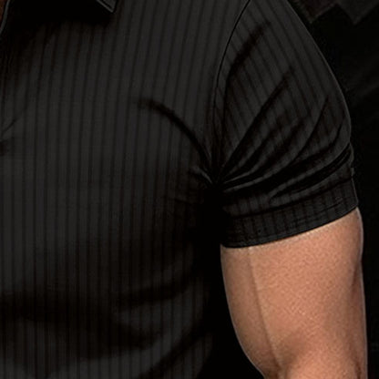 Herren Poloshirt mit Streifenmuster, kurzärmelig, Schwarz