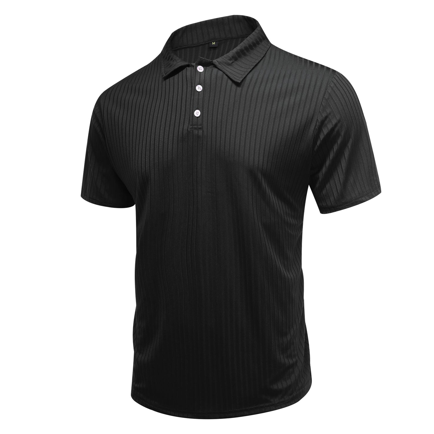 Herren Poloshirt mit Streifenmuster, kurzärmelig, Schwarz