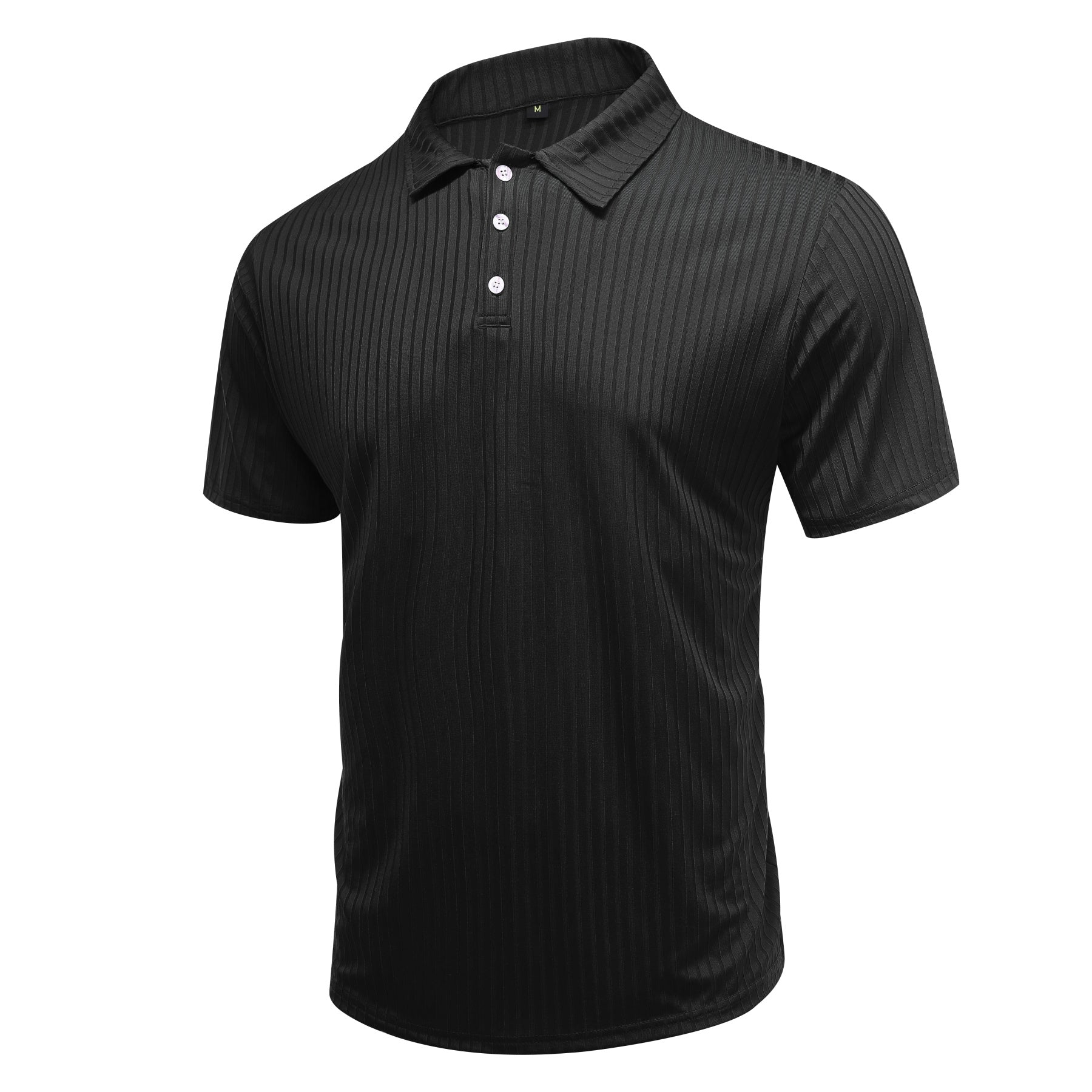 Herren Poloshirt mit Streifenmuster, kurzärmelig, Schwarz