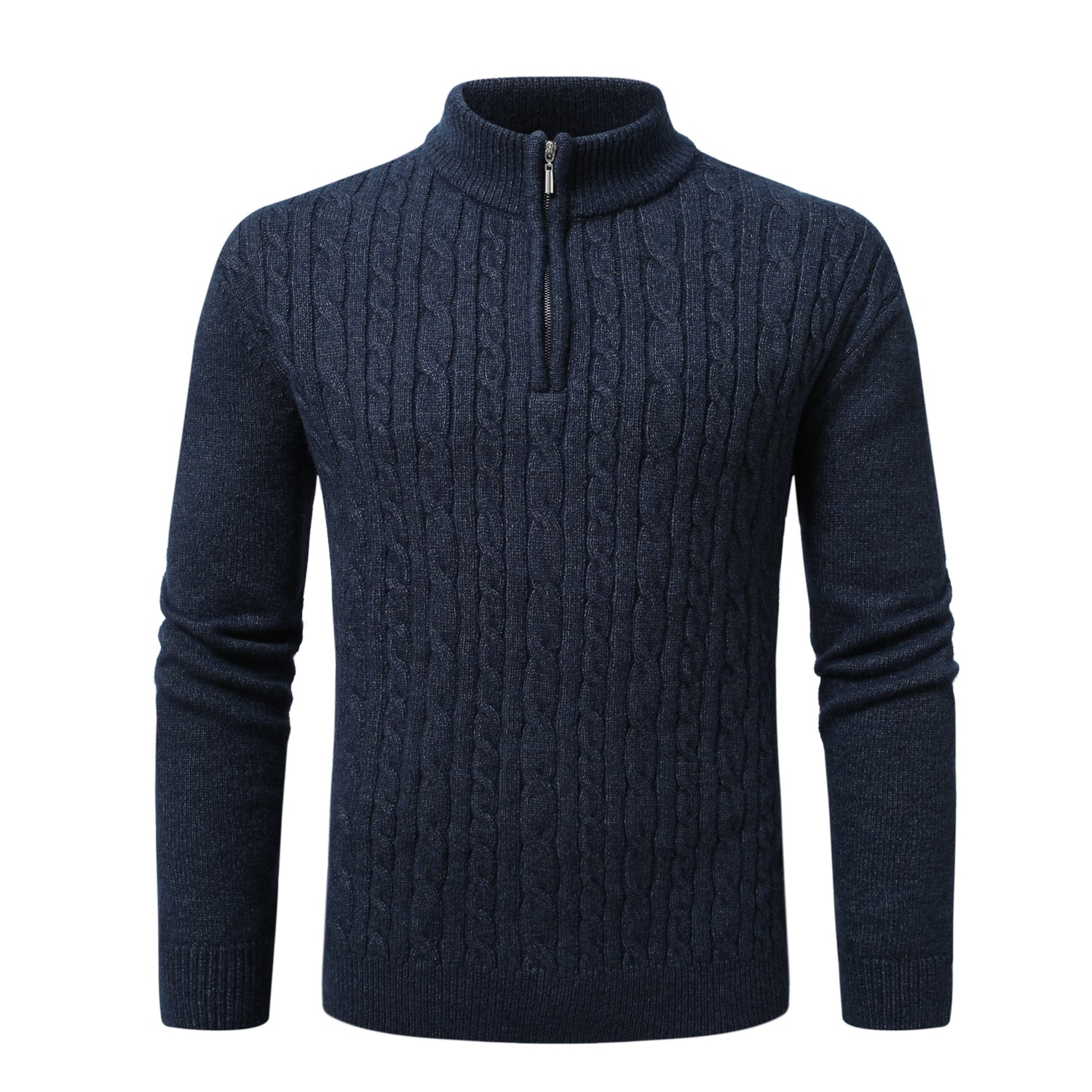 Mens Solid Color Half-Zip Stand Collar Loose-Fit Long-Sleeve Sweater Navy