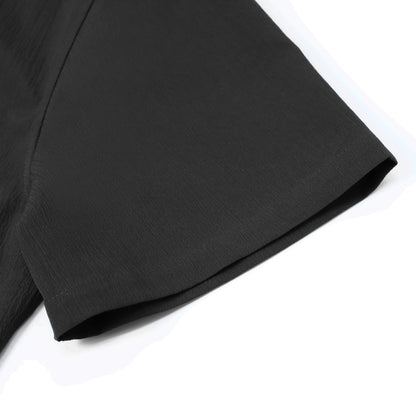 Herren Kurzarm Sommerhemd Regular Fit Leinenhemd Business Schwarz