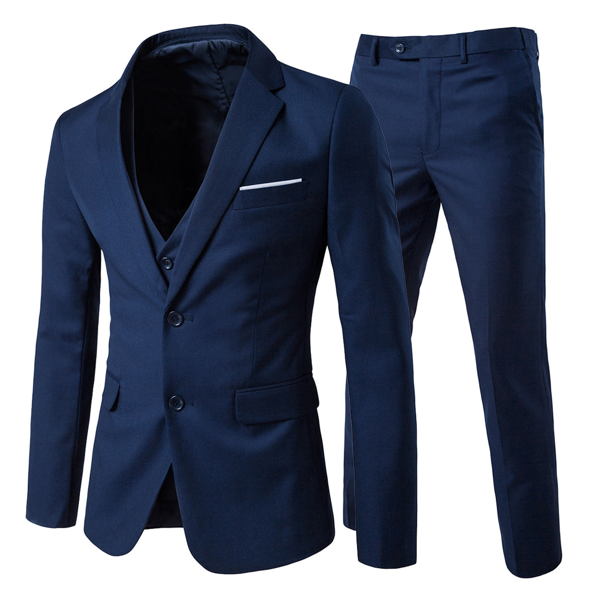 3-Piece Notched Lapel Navy Suit