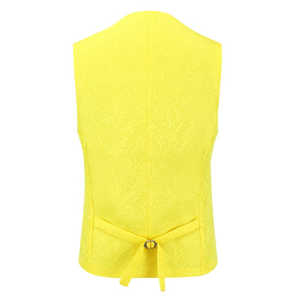 3-Piece Paisley Yellow Suit Shawl Collar Suit