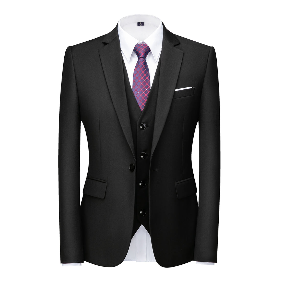 Herren Premium 3-teiliger Anzug Einknopf Schwarz