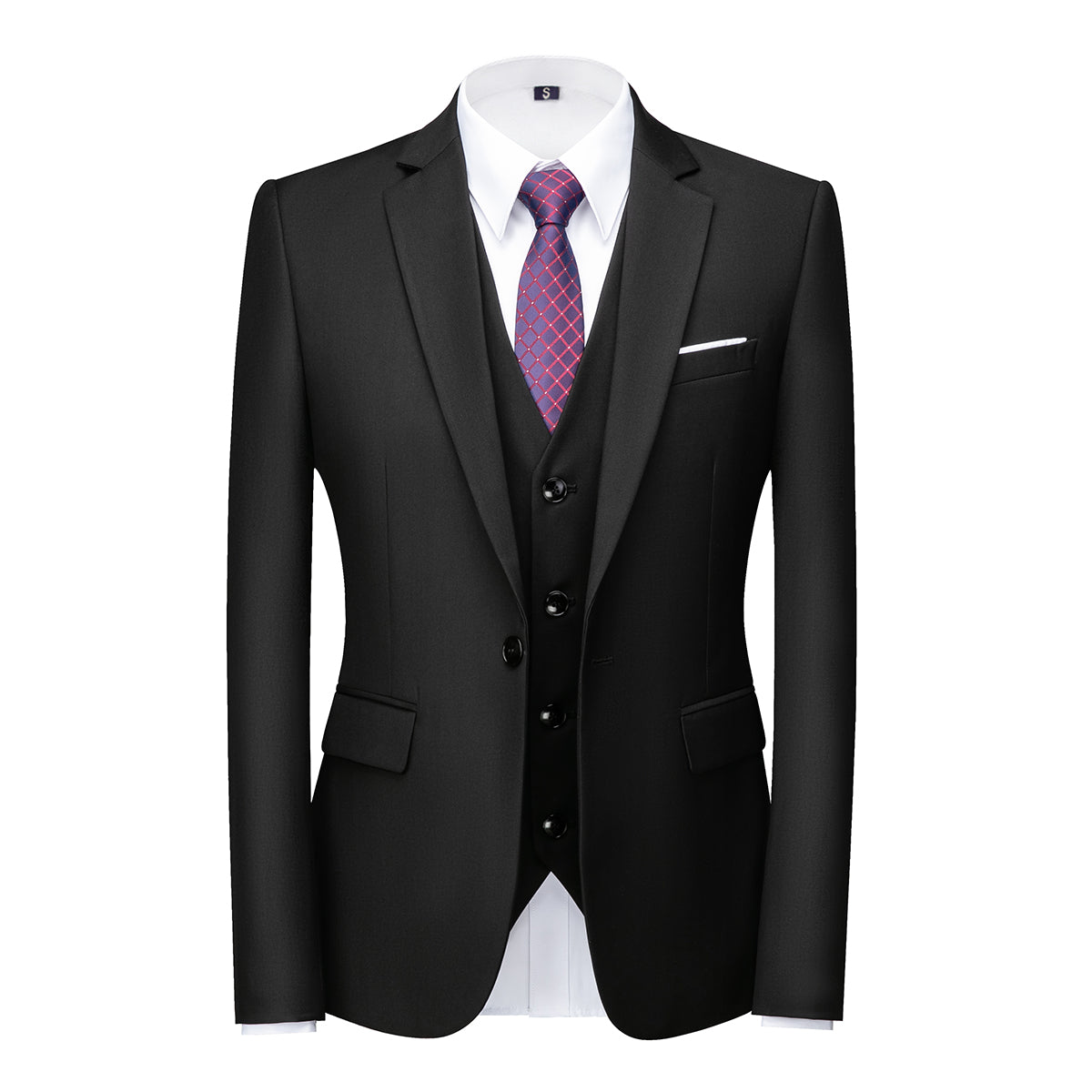 Herren Premium 3-teiliger Anzug Einknopf Schwarz