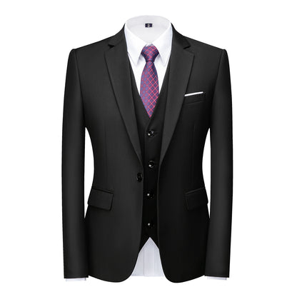 Herren Premium 3-teiliger Anzug Einknopf Schwarz