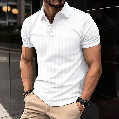 Herren Poloshirt mit Streifenmuster, kurzärmelig, Weiß