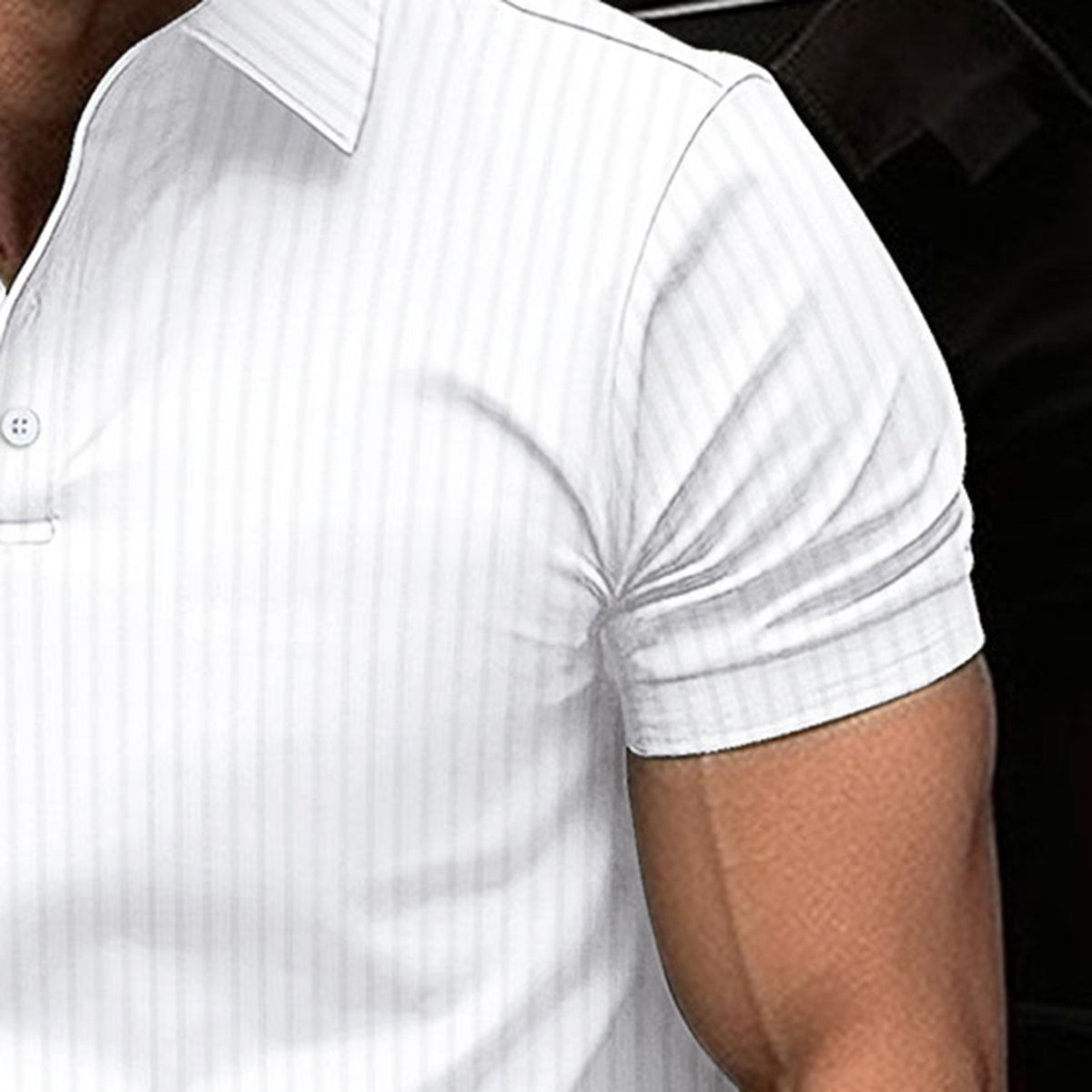 Herren Poloshirt mit Streifenmuster, kurzärmelig, Weiß