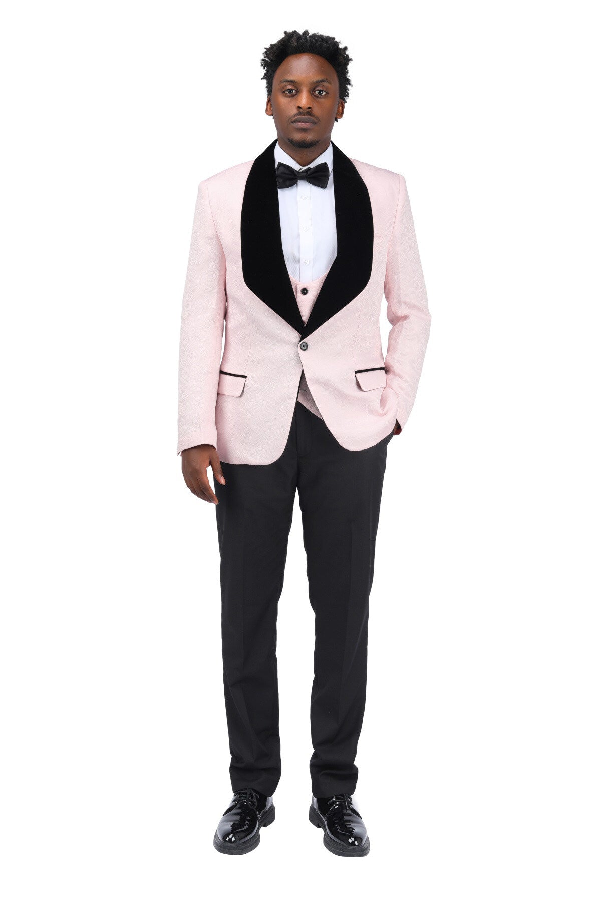 3-Piece Paisley Pink Suit Shawl Collar Suit