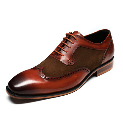 Herrenschuhe mit spitzer Spitze, britischer Business-Brogue, geschnitztes Leder, Schwarz