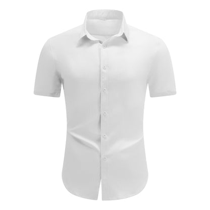 Herren Kurzarm Sommerhemd Regular Fit Leinenhemd Business Weiß