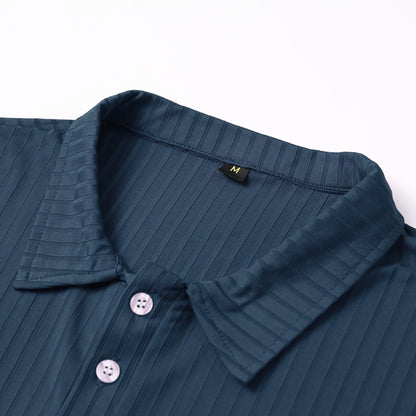 Herren Poloshirt mit Streifenmuster, kurzärmelig, Marineblau