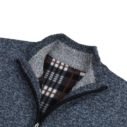Mens Solid Color Stand Collar Long Sleeve Cardigan Blue