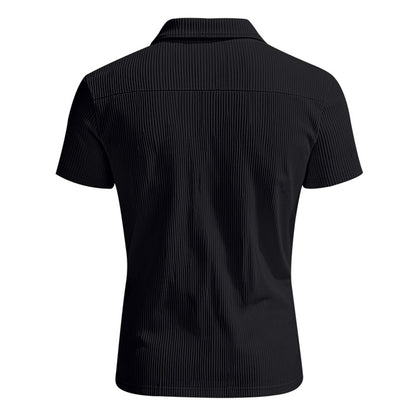 Herren Polo Cord Kurzarm Sommer T-Shirt Schwarz